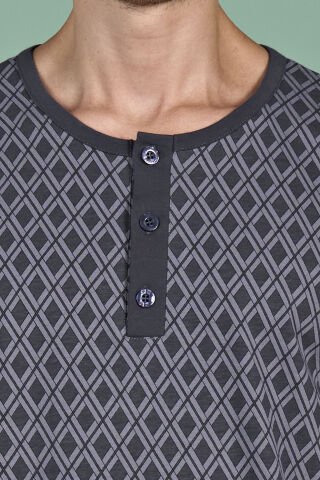 Pijadore 1968 (2XL-3XL-4XL-5XL) Battal Beden Uzun Kollu Erkek Pijama Takım 4'lü FÜME - SERİ-4-LÜ