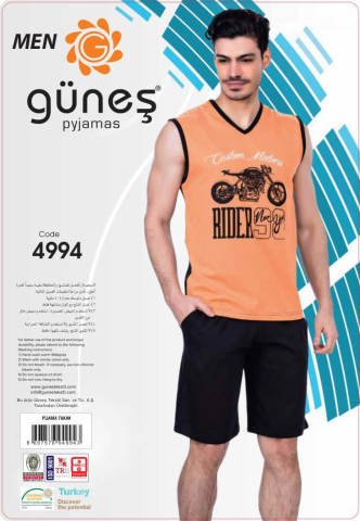 Güneş 4994 Sıfır Kollu Şortlu Erkek Pijama Takımı