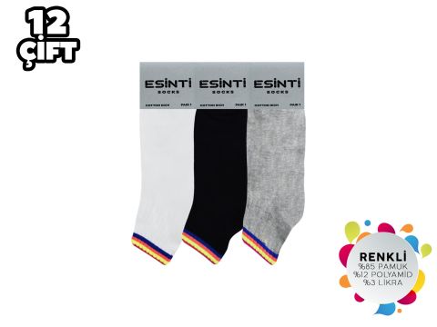 Esinti Renkli Çemberli Bayan Kolej Patik 12'li