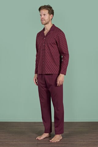 Pijadore 1967 (2XL-3XL-4XL-5XL) Battal Beden Uzun Kollu Erkek Pijama Takım 4'lü BORDO - SERİ-4-LÜ