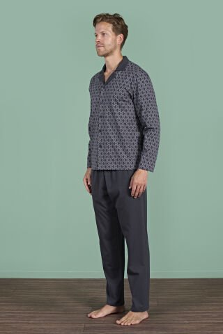 Pijadore 1967 (2XL-3XL-4XL-5XL) Battal Beden Uzun Kollu Erkek Pijama Takım 4'lü FÜME - SERİ-4-LÜ