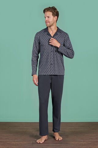 Pijadore 1967 (2XL-3XL-4XL-5XL) Battal Beden Uzun Kollu Erkek Pijama Takım 4'lü FÜME - SERİ-4-LÜ