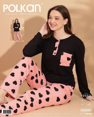 Polkan 19552 Viskon Uzun Kollu Bayan Pijama Takım 4'lü