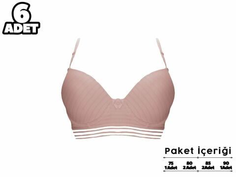 Liza 2180 Pudra Misinalı Jakarlı Balenli Destekli Sütyen 6'lı