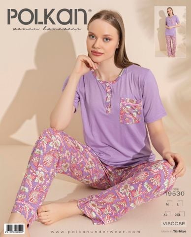 Polkan 19530 Bayan Ring Viskon Kısa Kollu Bayan Pijama Takım Paket İçi 4'lü