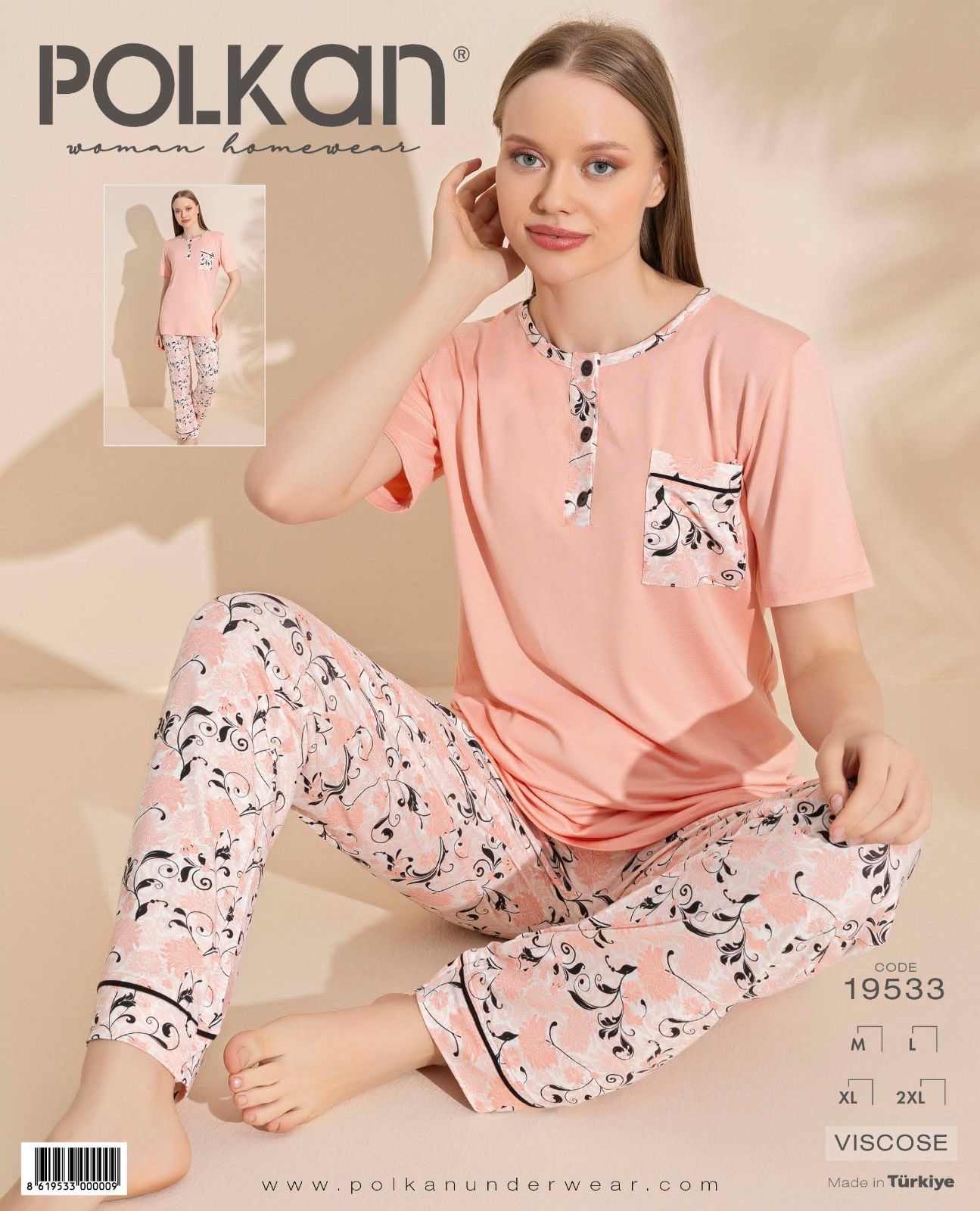 Polkan 19533 Bayan Ring Viskon Kısa Kollu Bayan Pijama Takım Paket İçi 4'lü