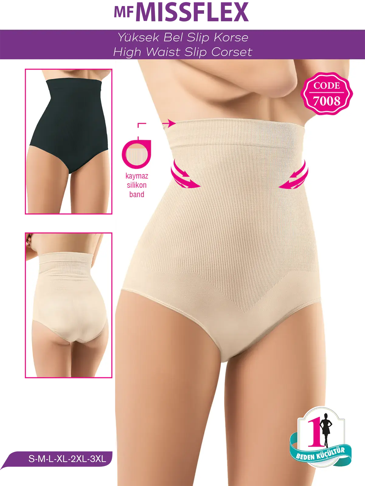Flex Fit 7008 Dikişsiz Yüksek Bel Slip Korse