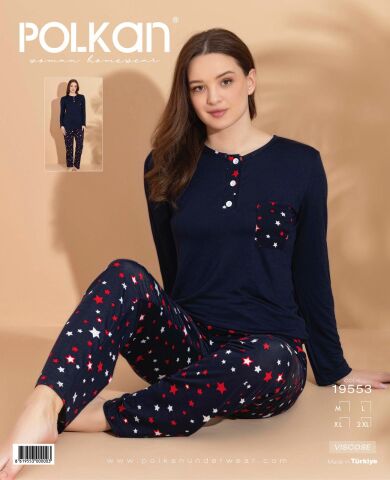 Polkan 19553 Viskon Uzun Kollu Bayan Pijama Takım 4'lü