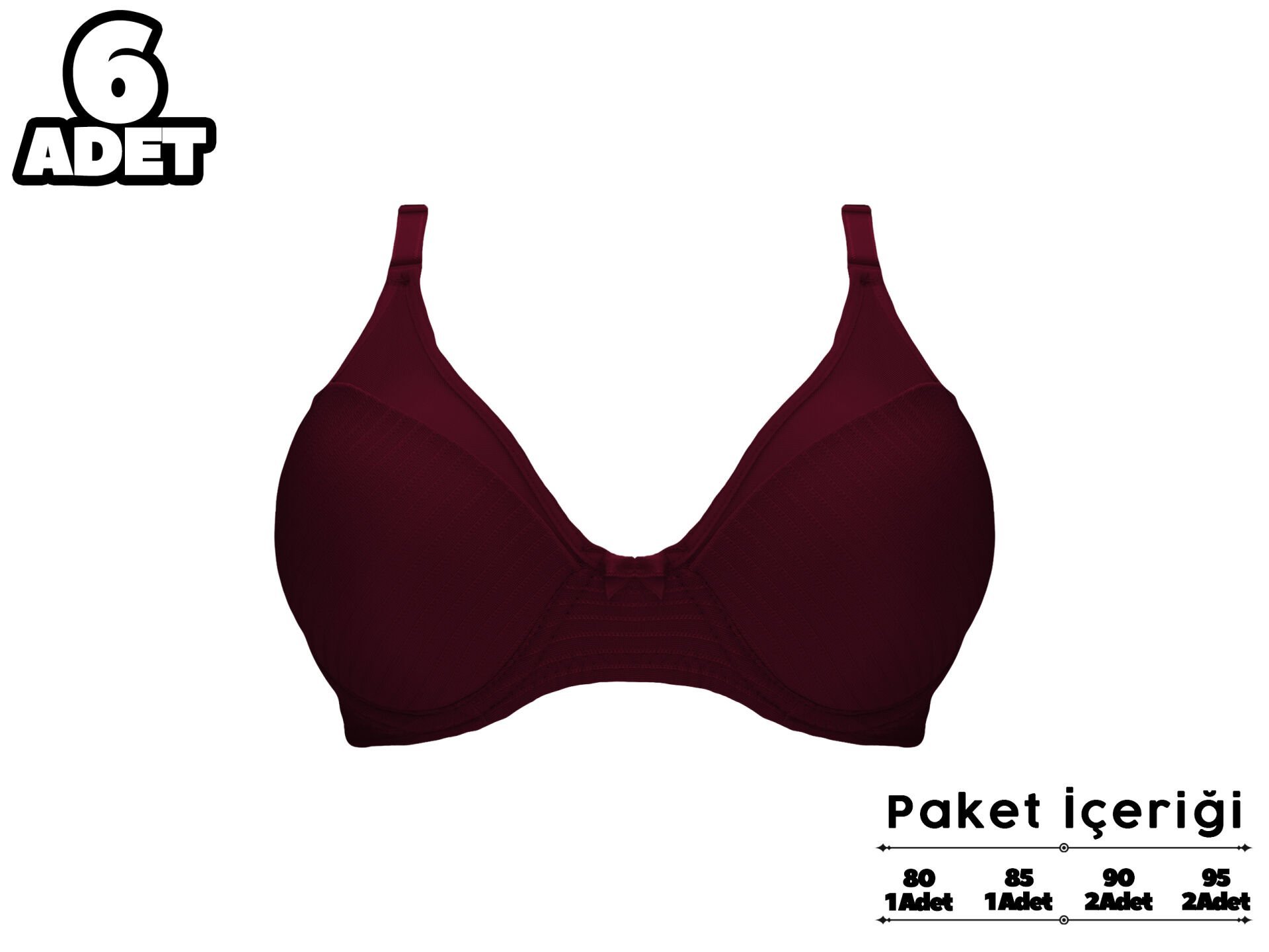 Liza 2250 Balenli Desteksiz Yarım Kulaklı Sütyen 6'lı