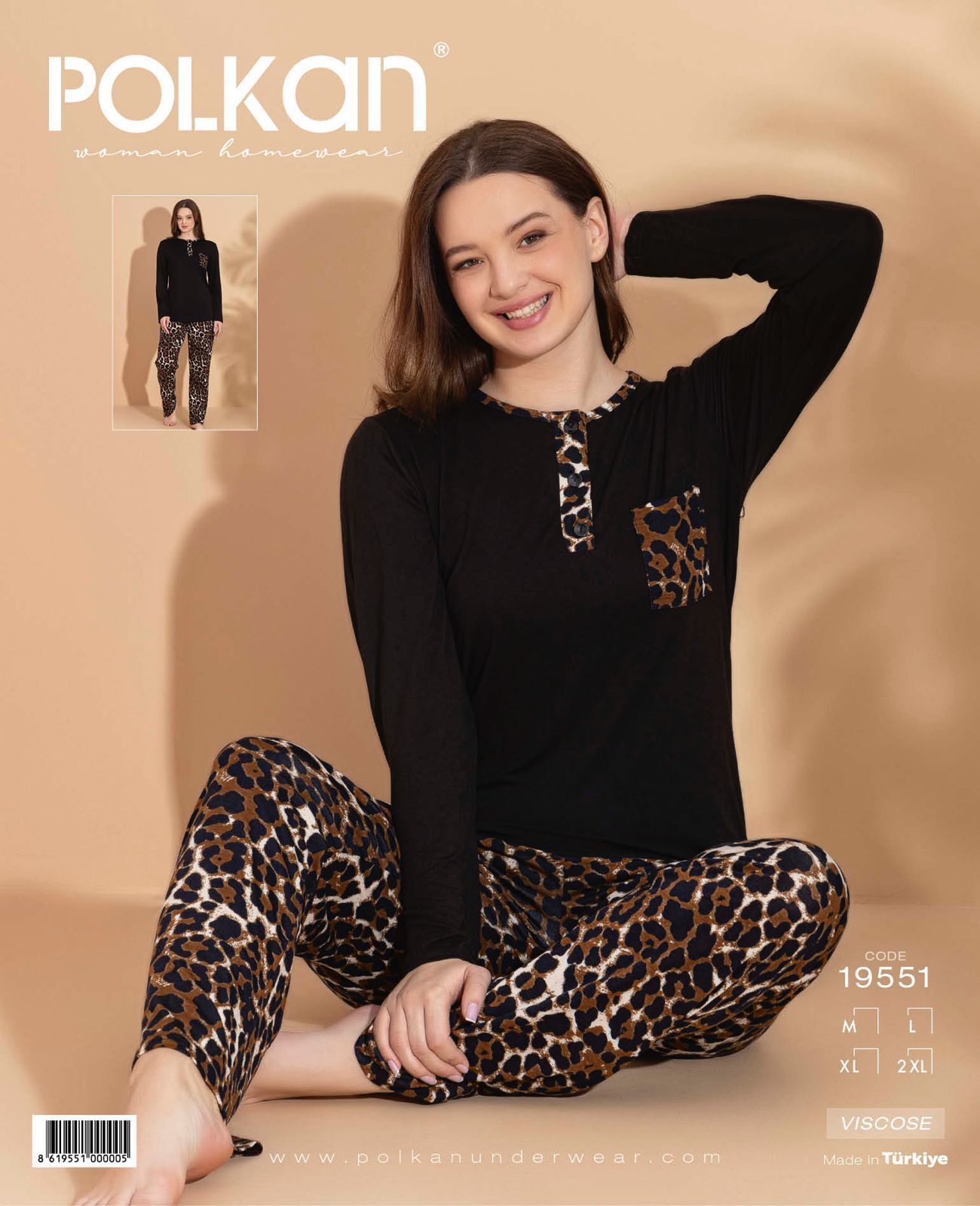 Polkan 19551 Viskon Uzun Kollu Bayan Pijama Takım 4'lü