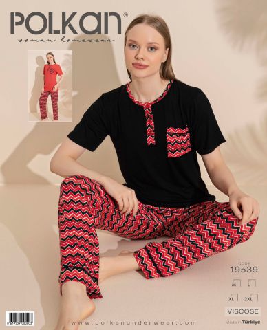 Polkan 19539 Bayan Ring Viskon Kısa Kollu Bayan Pijama Takım Paket İçi 4'lü