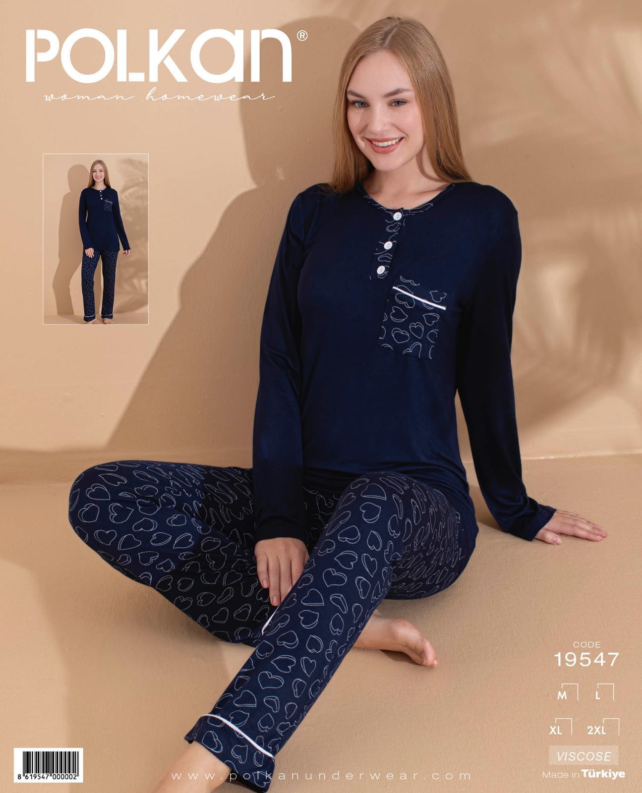 Polkan 19547 Viskon Uzun Kollu Bayan Pijama Takım 4'lü