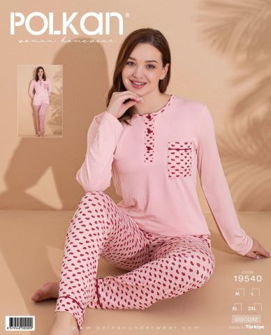Polkan 19540 Viskon Uzun Kollu Bayan Pijama Takım 4'lü